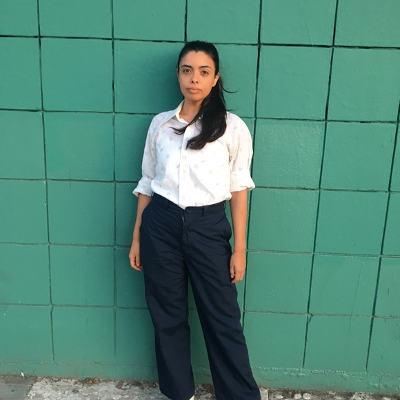 Vintage Embroidered Blue Leaf Long Sleeve Button Down - Picture 6 of 9